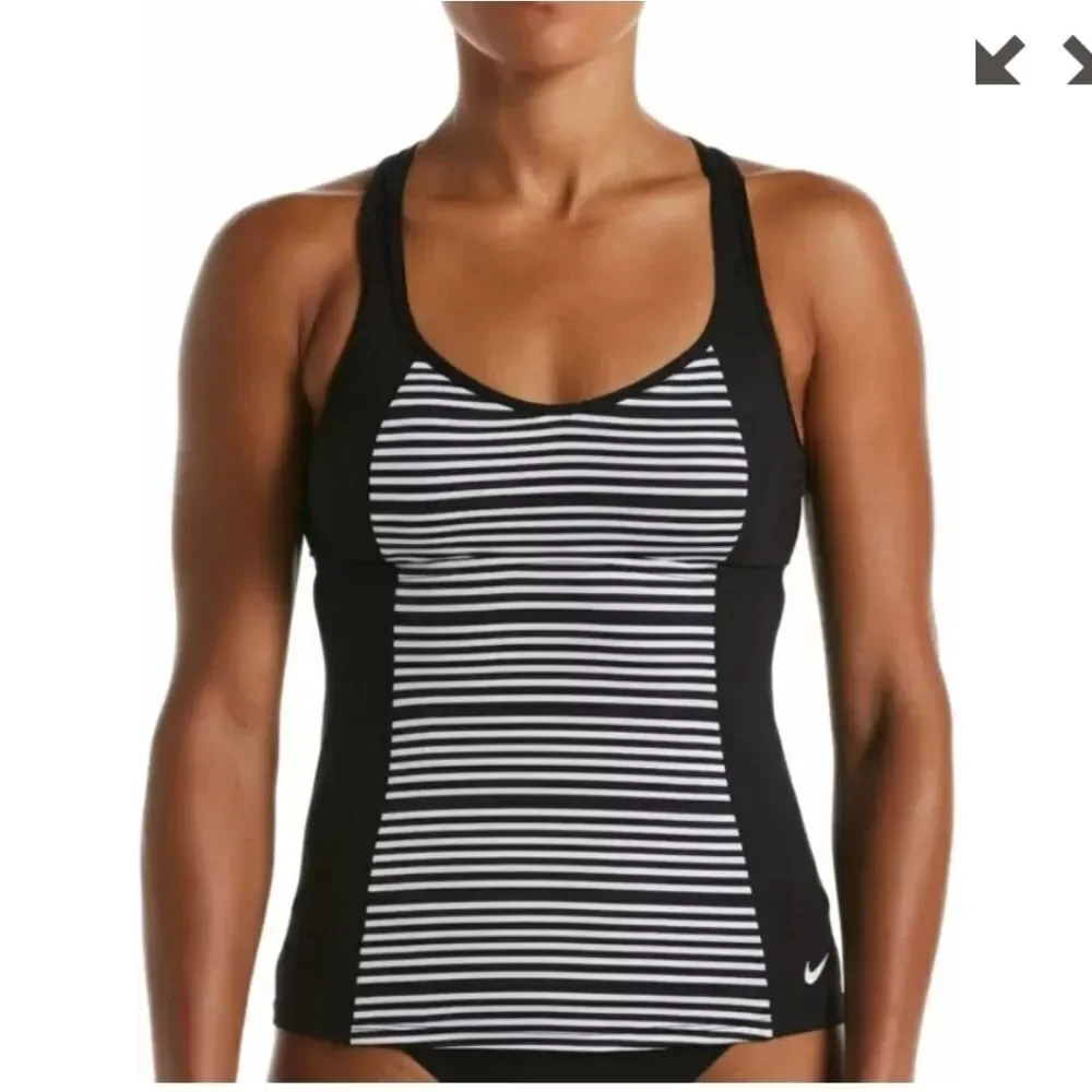 Nike Women's 6:1 Stripe Tankini  logo black bottoms Xlarge 2 piece set